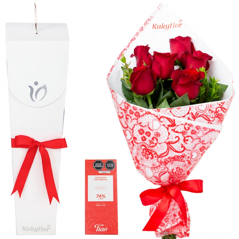 Mor - Pack Red Roses in box + chocolate