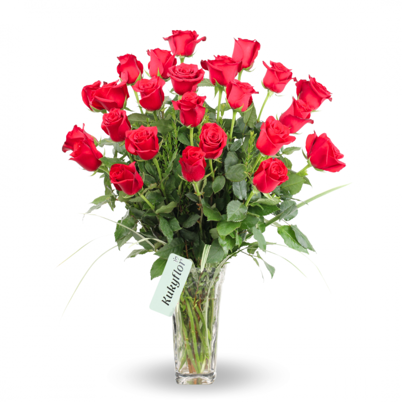 Mãe - Florero de 24 rosas rojas