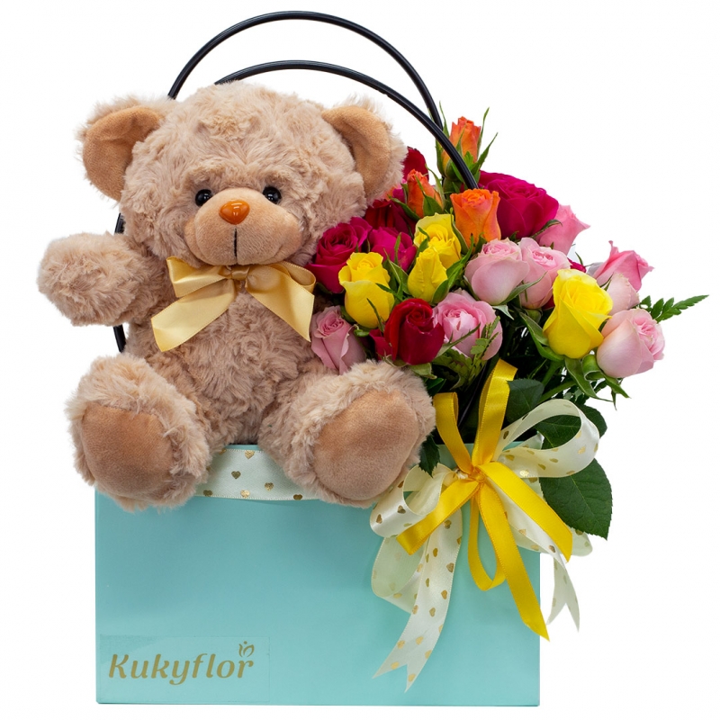 Mini rose wallet with stuffed animal