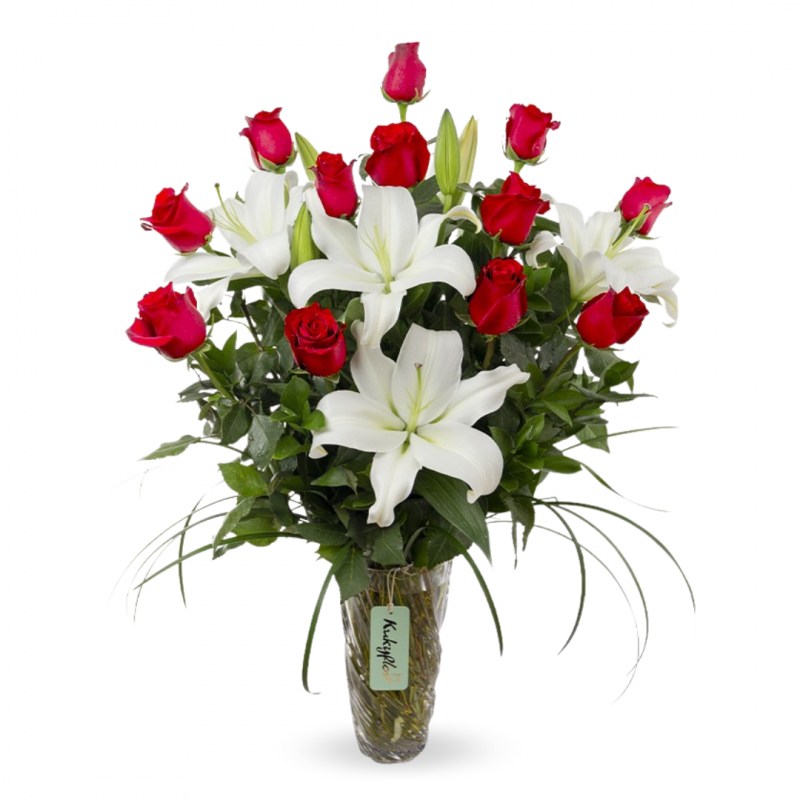 Florero de 12 Rosas y Lirios