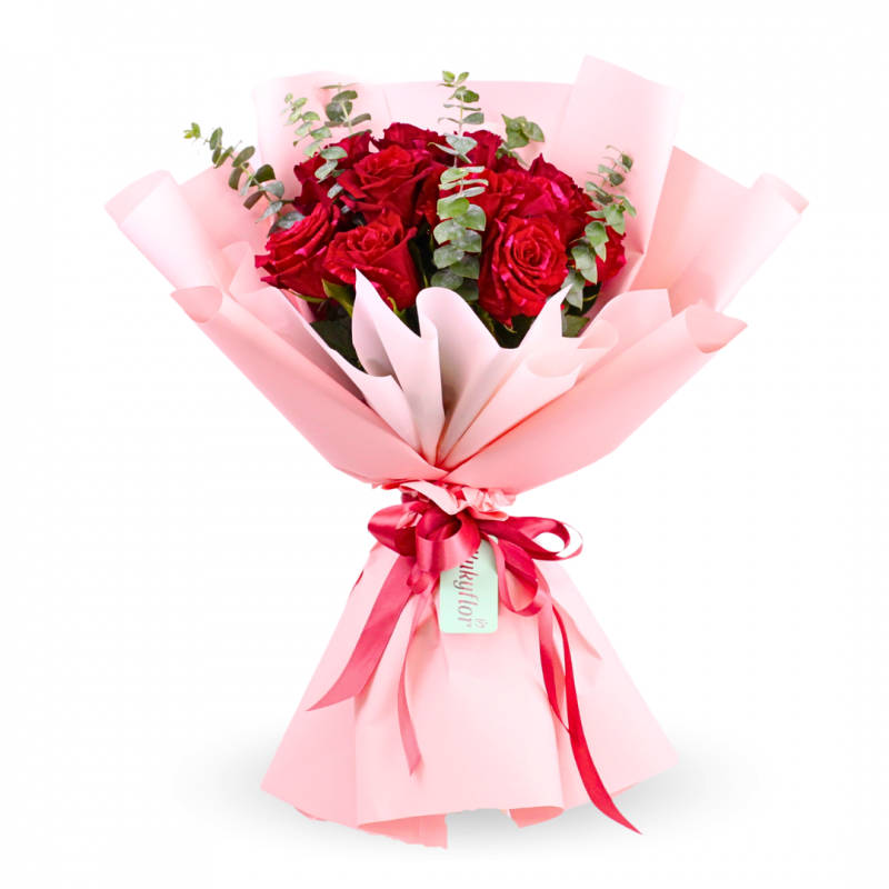 Ramo de 12 Rosas Rojas de Jardín Jaspeadas