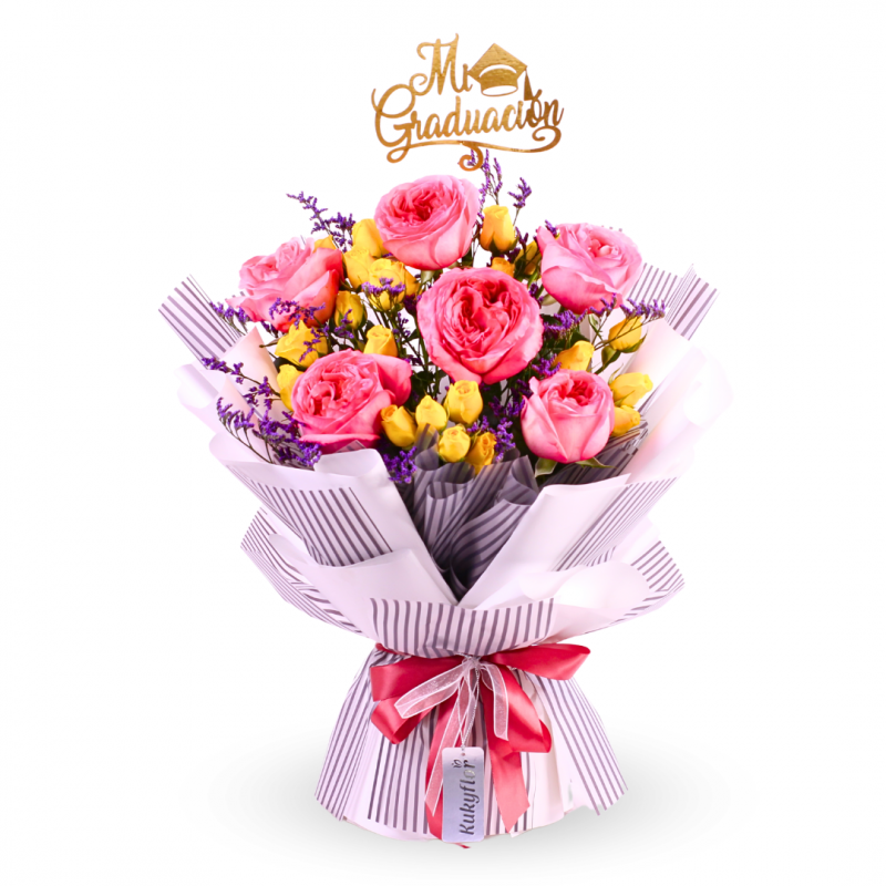 Arreglo Graduación - Ramo Base 6 Rosas de Jardín y Minirosas