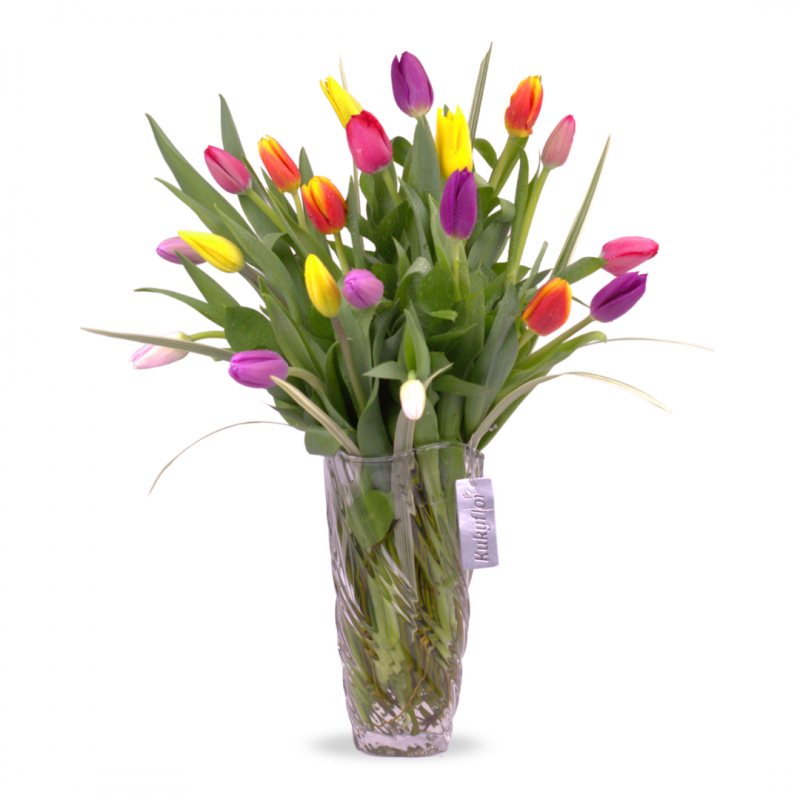 Arrangement of 20 tulips in a vase