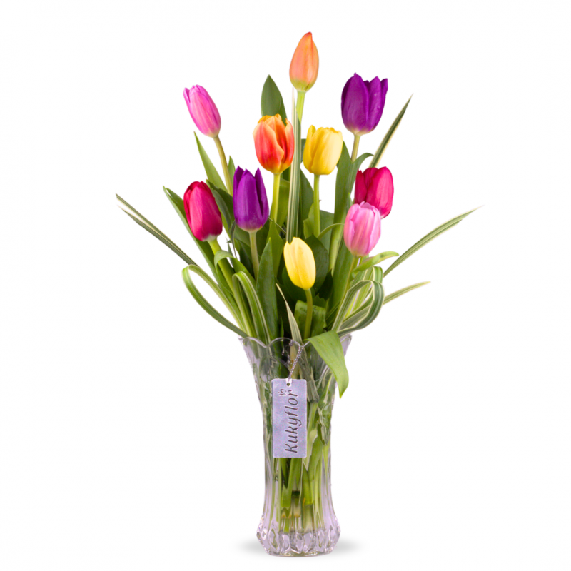 Florero de 10 tulipanes multicolor-D
