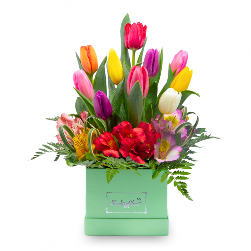 Tulips and Alstroemerias in Box