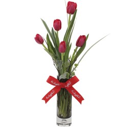 Florero de 5 tulipanes rojos