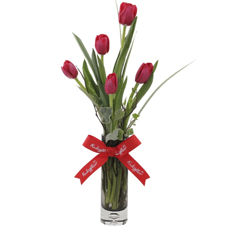 Florero de 5 tulipanes rojos Florero de 5 tulipanes rojos