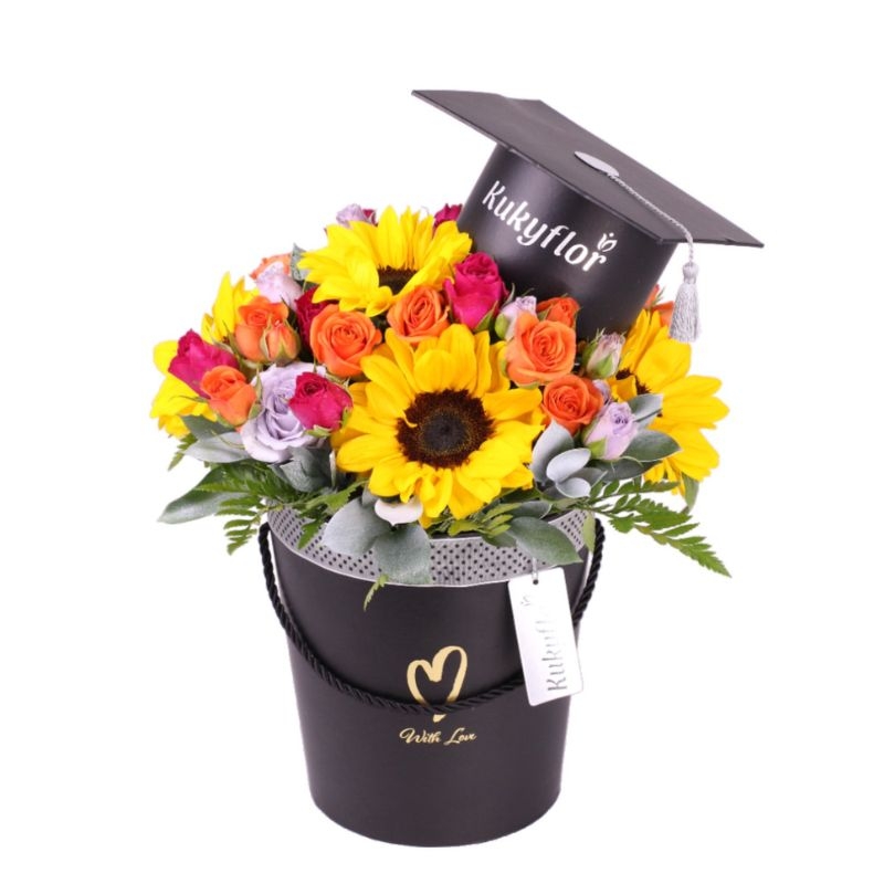 Arreglo de Girasoles y Mini rosas
