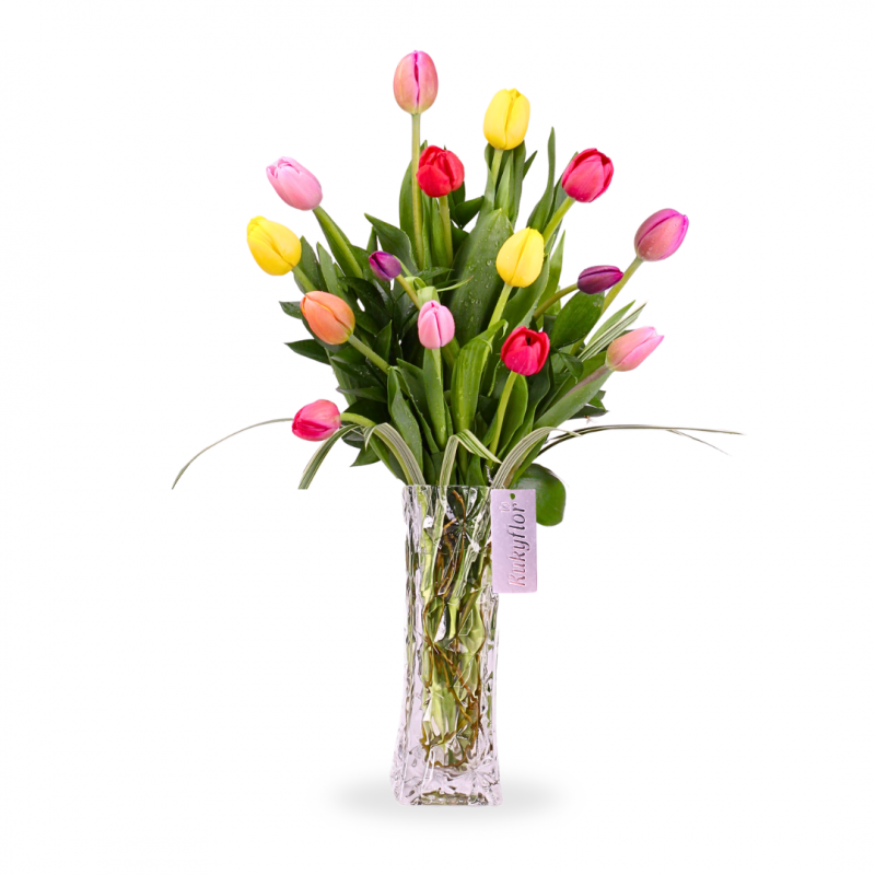 Tulips Arrangement in Transparent Vase