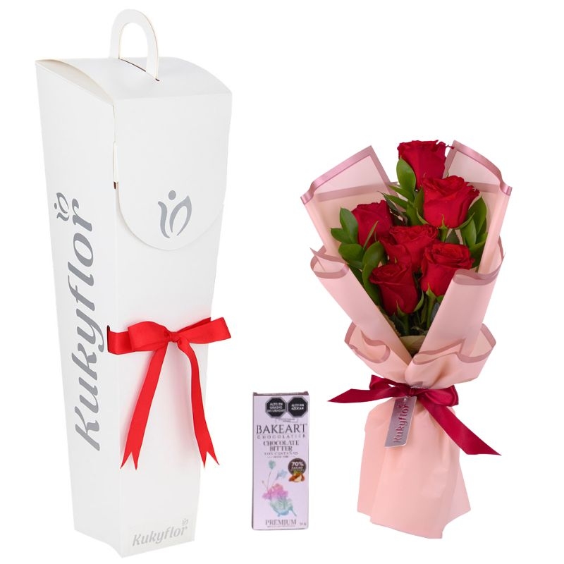 Pack Rosas en caja + chocolate