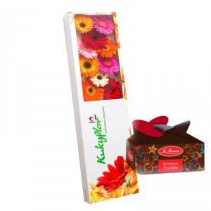 Caja de gerberas y chocolates.