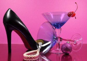 Pink Theme Happy New Year Party With Vintage Blue Martini Cockta
